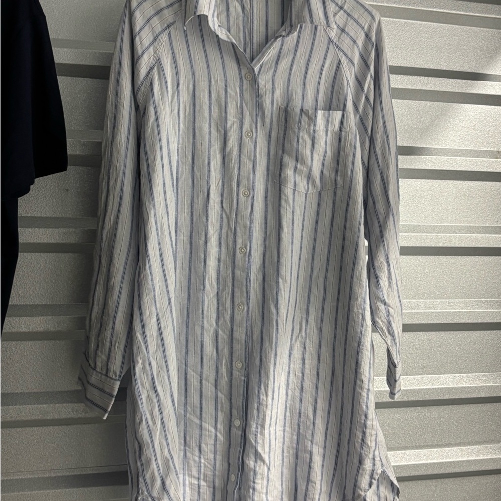 Wilfred Striped Button-Down Shirt Dress in Blue and White linen